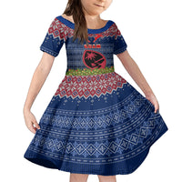 Guam Christmas Family Matching Short Sleeve Bodycon Dress and Hawaiian Shirt Chamorro Guam Tattoos Beautiful Merry Xmas Snowflake LT03 Daughter's Dress Blue - Polynesian Pride