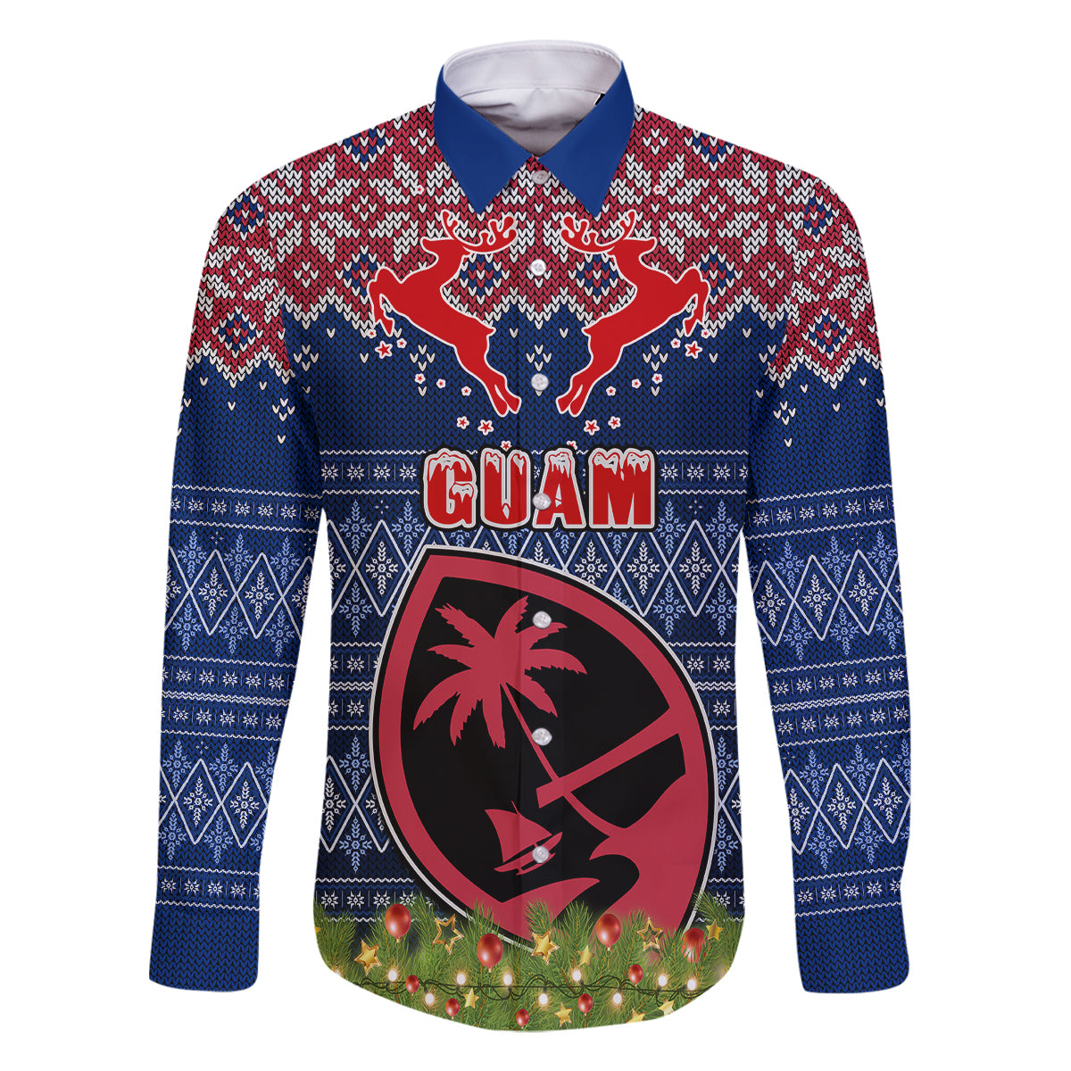 Guam Christmas Family Matching Short Sleeve Bodycon Dress and Hawaiian Shirt Chamorro Guam Tattoos Beautiful Merry Xmas Snowflake LT03 Dad's Shirt - Long Sleeve Blue - Polynesian Pride