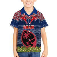 Guam Christmas Family Matching Summer Maxi Dress and Hawaiian Shirt Chamorro Guam Tattoos Beautiful Merry Xmas Snowflake LT03 Son's Shirt Blue - Polynesian Pride