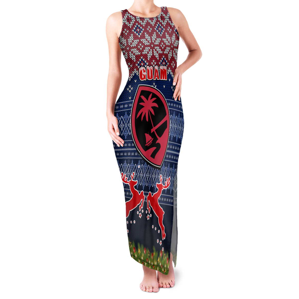 Guam Christmas Family Matching Tank Maxi Dress and Hawaiian Shirt Chamorro Guam Tattoos Beautiful Merry Xmas Snowflake LT03 Mom's Dress Blue - Polynesian Pride