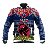 Personalised Guam Christmas Baseball Jacket Chamorro Guam Tattoos Beautiful Merry Xmas Snowflake LT03 Unisex Blue - Polynesian Pride