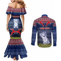 Personalised Guam Christmas Couples Matching Mermaid Dress and Long Sleeve Button Shirts Chamorro Guam Tattoos Beautiful Merry Xmas Snowflake LT03 - Polynesian Pride