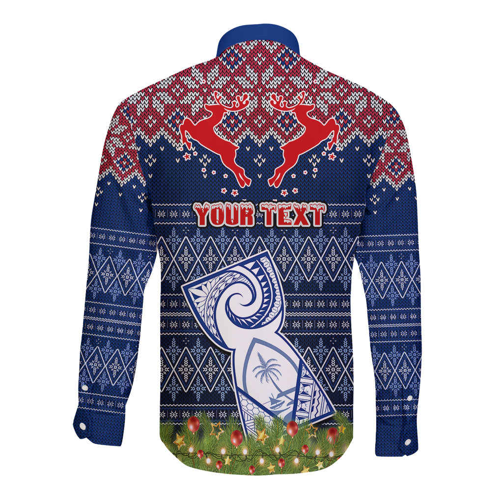 Personalised Guam Christmas Long Sleeve Button Shirt Chamorro Guam Tattoos Beautiful Merry Xmas Snowflake LT03 - Polynesian Pride