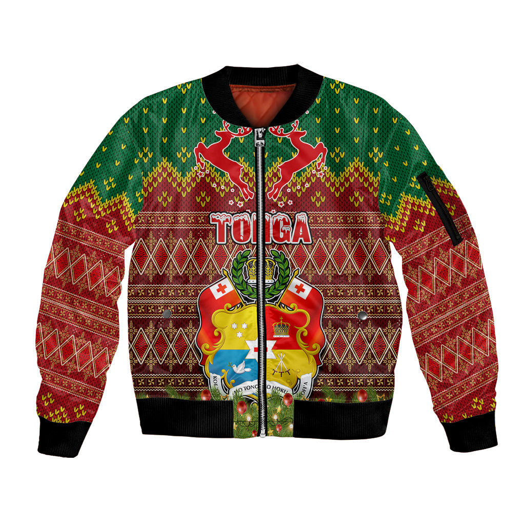 Tonga Christmas Sleeve Zip Bomber Jacket Coat of Arms and Map Beautiful Merry Xmas Snowflake LT03 Unisex Red - Polynesian Pride