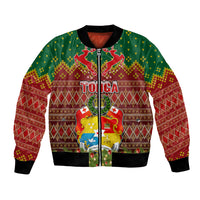Personalised Tonga Christmas Bomber Jacket Coat of Arms and Map Beautiful Merry Xmas Snowflake LT03 Unisex Red - Polynesian Pride