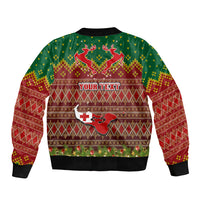 Personalised Tonga Christmas Bomber Jacket Coat of Arms and Map Beautiful Merry Xmas Snowflake LT03 - Polynesian Pride