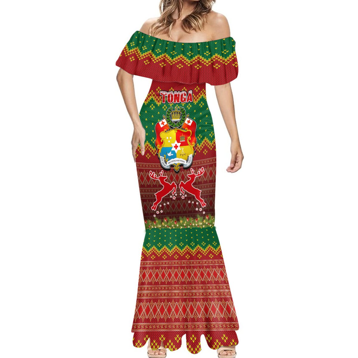 Personalised Tonga Christmas Mermaid Dress Coat of Arms and Map Beautiful Merry Xmas Snowflake LT03 - Polynesian Pride