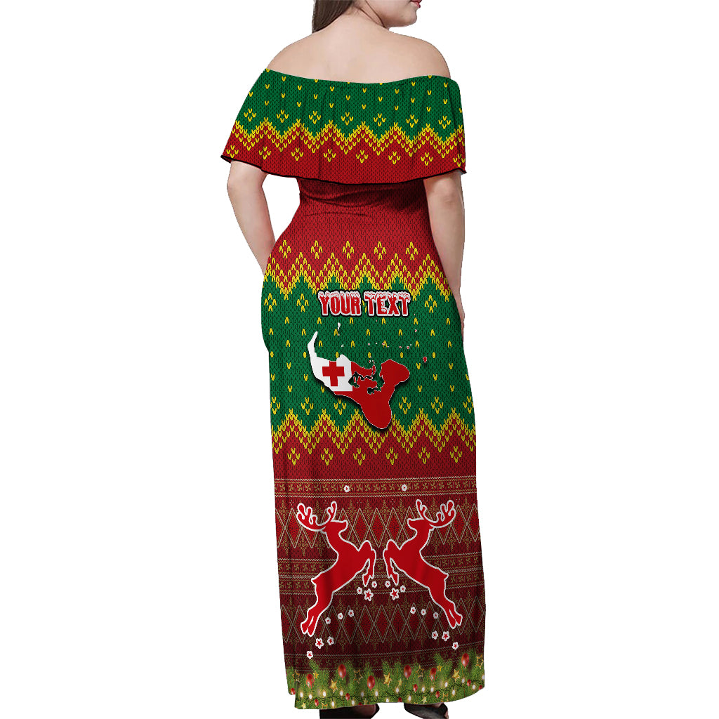 Personalised Tonga Christmas Off Shoulder Maxi Dress Coat of Arms and Map Beautiful Merry Xmas Snowflake LT03 - Polynesian Pride
