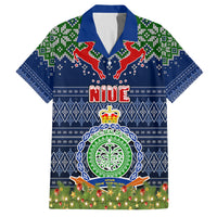 Personalised Niue Christmas Family Matching Tank Maxi Dress and Hawaiian Shirt Coat of Arms and Map Beautiful Merry Xmas Snowflake LT03 Dad's Shirt - Short Sleeve Blue - Polynesian Pride