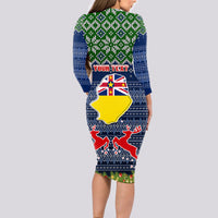 Personalised Niue Christmas Long Sleeve Bodycon Dress Coat of Arms and Map Beautiful Merry Xmas Snowflake LT03 - Polynesian Pride