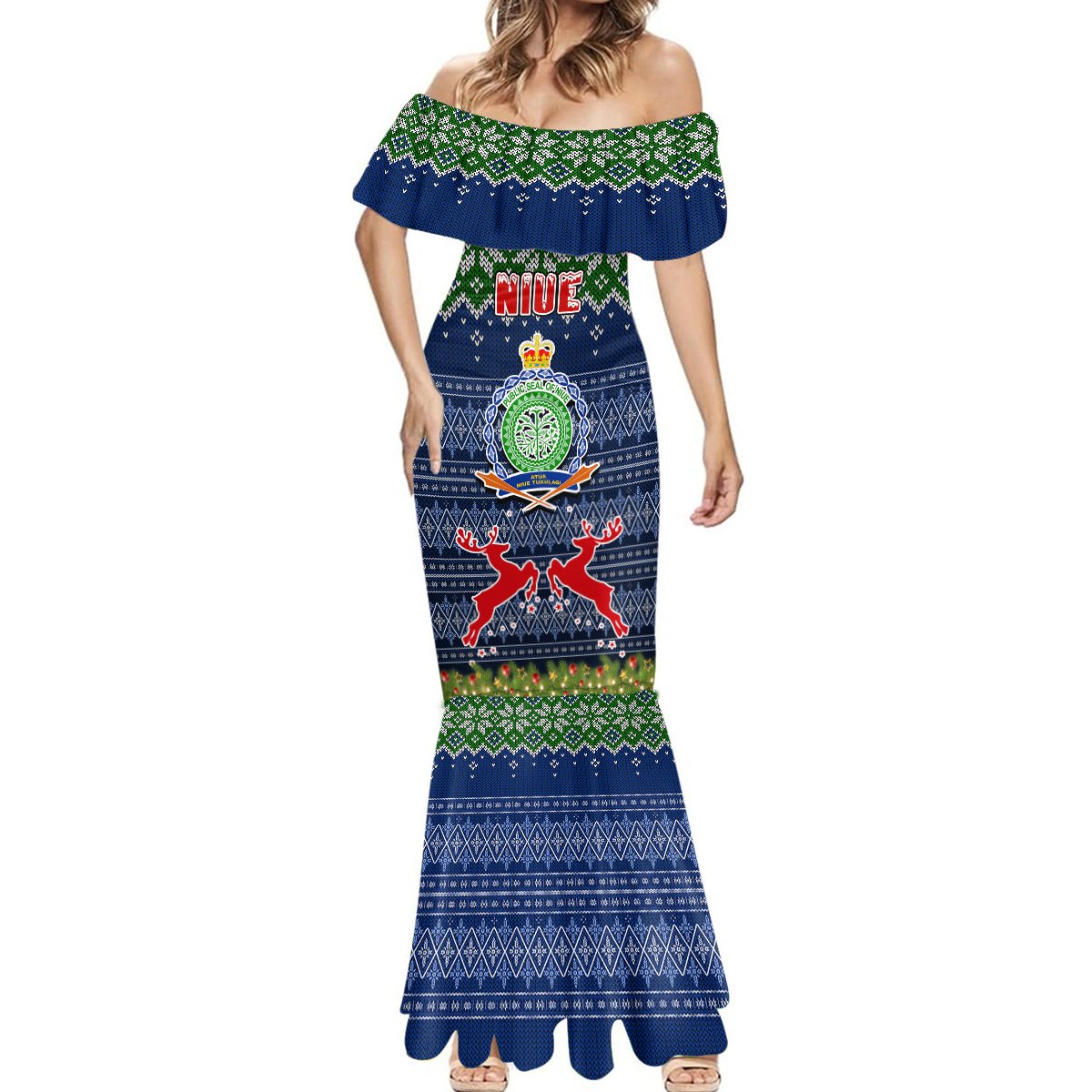 Personalised Niue Christmas Mermaid Dress Coat of Arms and Map Beautiful Merry Xmas Snowflake LT03 - Polynesian Pride