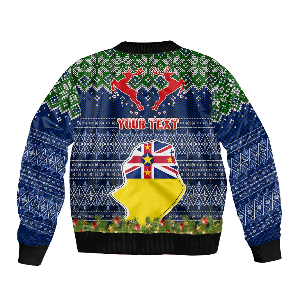 Personalised Niue Christmas Sleeve Zip Bomber Jacket Coat of Arms and Map Beautiful Merry Xmas Snowflake LT03 - Polynesian Pride