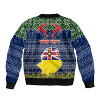 Personalised Niue Christmas Sleeve Zip Bomber Jacket Coat of Arms and Map Beautiful Merry Xmas Snowflake LT03 - Polynesian Pride