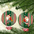 Custom Kiribati Christmas Ceramic Ornament Santa With Gift Bag Behind Ribbons Seamless Green Maori LT03 Green - Polynesian Pride