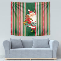 Custom Kiribati Christmas Tapestry Santa With Gift Bag Behind Ribbons Seamless Green Maori LT03 - Polynesian Pride