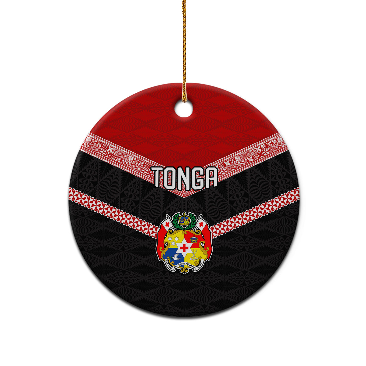 Tonga Ceramic Ornament Tonga Coat of Arms with Seamless Tapa Ngatu Pattern LT03 - Polynesian Pride