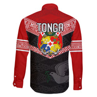 Tonga Family Matching Off Shoulder Maxi Dress and Hawaiian Shirt Tonga Coat of Arms with Seamless Tapa Ngatu Pattern LT03 - Polynesian Pride