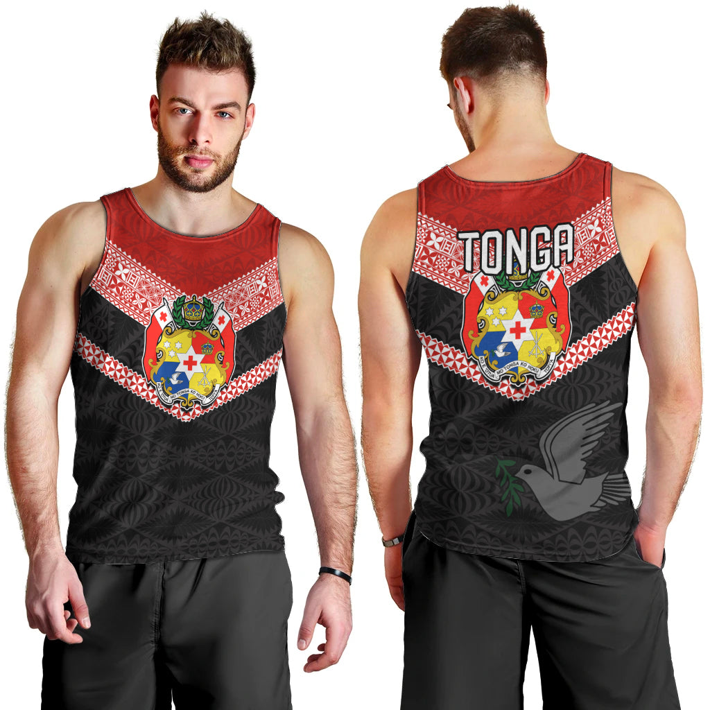 Tonga Men Tank Top Tonga Coat of Arms with Seamless Tapa Ngatu Pattern LT03 - Polynesian Pride