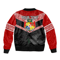 Personalised Tonga Sleeve Zip Bomber Jacket Tonga Coat of Arms with Seamless Tapa Ngatu Pattern LT03 - Polynesian Pride