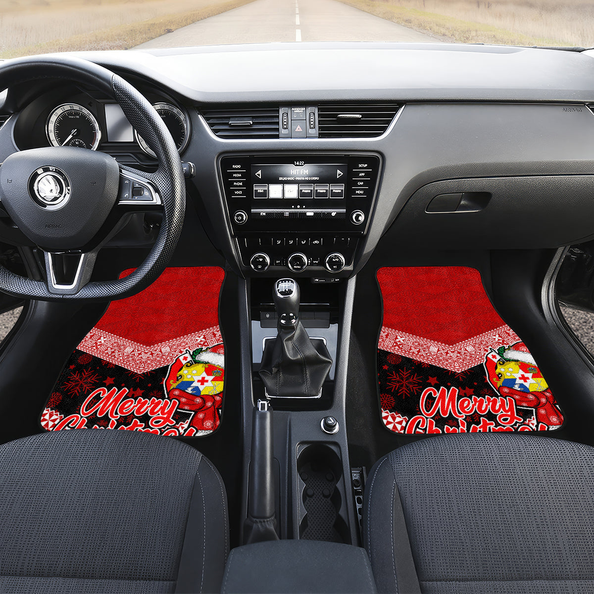 Tonga Christmas Car Mats Tongan Coat of Arms Santa With Ngatu Pattern Christmas Red Style LT03 - Polynesian Pride