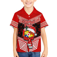 Tonga Christmas Family Matching Off Shoulder Long Sleeve Dress and Hawaiian Shirt Tongan Coat of Arms Santa With Ngatu Pattern Christmas Red Style LT03 Son's Shirt Red - Polynesian Pride