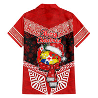 Tonga Christmas Family Matching Puletasi Dress and Hawaiian Shirt Tongan Coat of Arms Santa With Ngatu Pattern Christmas Red Style LT03 - Polynesian Pride