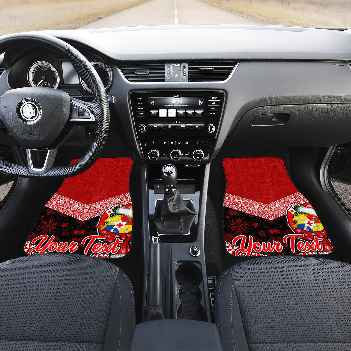 Personalised Tonga Christmas Car Mats Tongan Coat of Arms Santa With Ngatu Pattern Christmas Red Style LT03 - Polynesian Pride