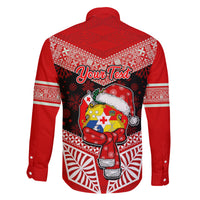 Personalised Tonga Christmas Family Matching Tank Maxi Dress and Hawaiian Shirt Tongan Coat of Arms Santa With Ngatu Pattern Christmas Red Style LT03 - Polynesian Pride