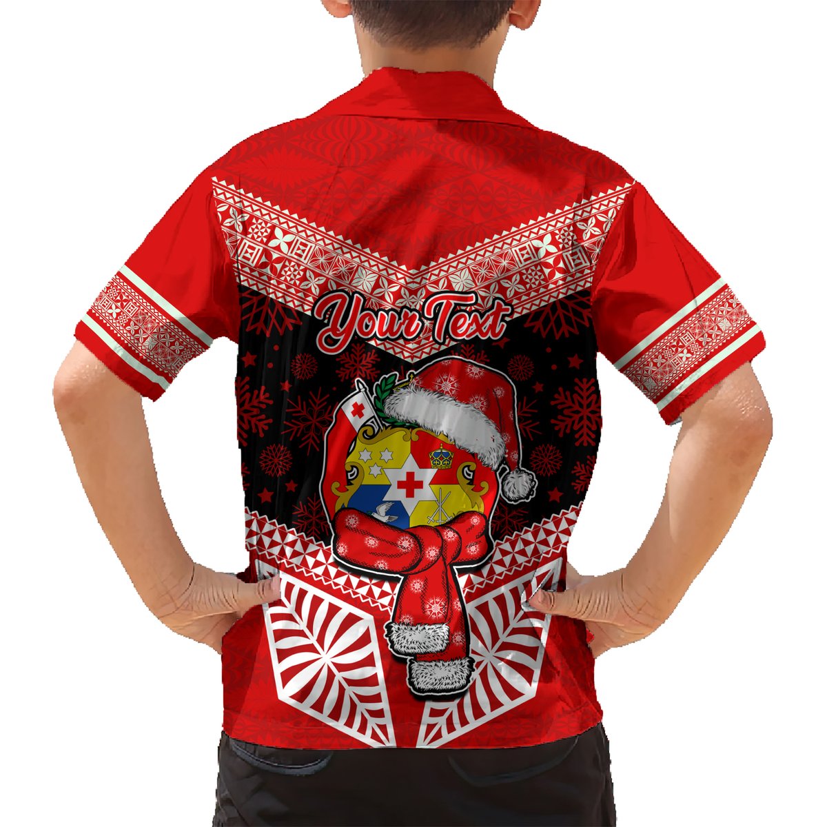 Personalised Tonga Christmas Hawaiian Shirt Tongan Coat of Arms Santa With Ngatu Pattern Christmas Red Style LT03 - Polynesian Pride