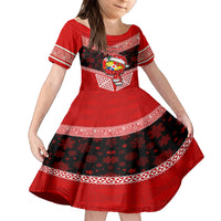 Personalised Tonga Christmas Kid Short Sleeve Dress Tongan Coat of Arms Santa With Ngatu Pattern Christmas Red Style LT03 KID Red - Polynesian Pride