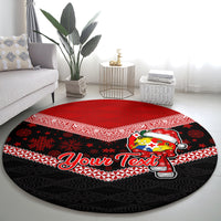 Personalised Tonga Christmas Round Carpet Tongan Coat of Arms Santa With Ngatu Pattern Christmas Red Style LT03 - Polynesian Pride