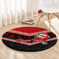Personalised Tonga Christmas Round Carpet Tongan Coat of Arms Santa With Ngatu Pattern Christmas Red Style LT03 - Polynesian Pride