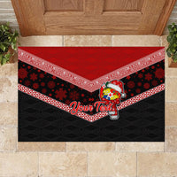 Personalised Tonga Christmas Rubber Doormat Tongan Coat of Arms Santa With Ngatu Pattern Christmas Red Style LT03 - Polynesian Pride