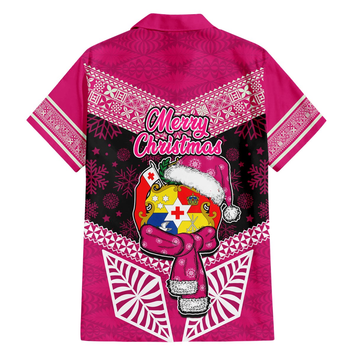 Tonga Christmas Hawaiian Shirt Tongan Coat of Arms Santa With Ngatu Pattern Christmas Pink Style LT03 - Polynesian Pride