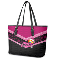 Tonga Christmas Leather Tote Bag Tongan Coat of Arms Santa With Ngatu Pattern Christmas Pink Style LT03 - Polynesian Pride