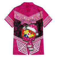 Personalised Tonga Christmas Family Matching Off Shoulder Maxi Dress and Hawaiian Shirt Tongan Coat of Arms Santa With Ngatu Pattern Christmas Pink Style LT03 - Polynesian Pride