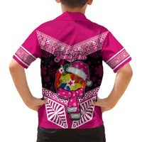 Personalised Tonga Christmas Family Matching Short Sleeve Bodycon Dress and Hawaiian Shirt Tongan Coat of Arms Santa With Ngatu Pattern Christmas Pink Style LT03 - Polynesian Pride