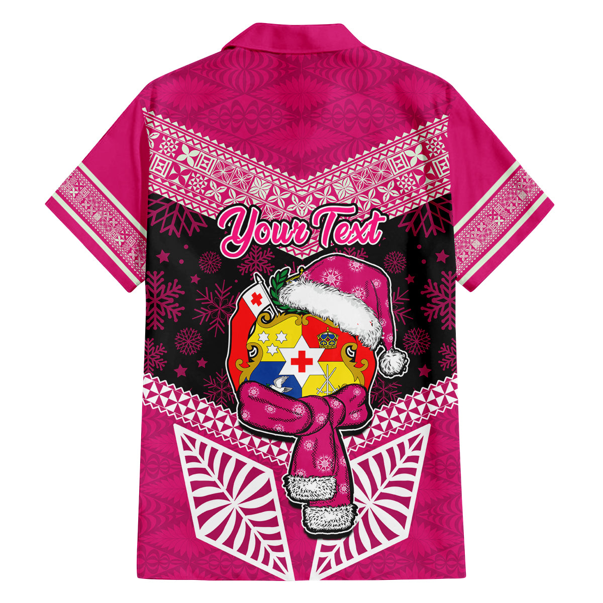 Personalised Tonga Christmas Family Matching Summer Maxi Dress and Hawaiian Shirt Tongan Coat of Arms Santa With Ngatu Pattern Christmas Pink Style LT03 - Polynesian Pride