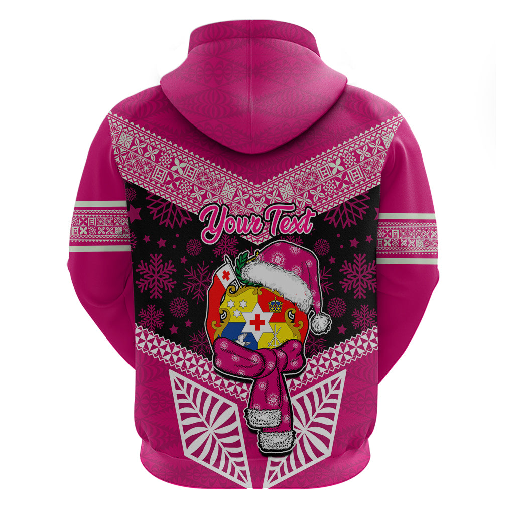 Personalised Tonga Christmas Hoodie Tongan Coat of Arms Santa With Ngatu Pattern Christmas Pink Style LT03 - Polynesian Pride