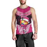 Personalised Tonga Christmas Men Tank Top Tongan Coat of Arms Santa With Ngatu Pattern Christmas Pink Style LT03 - Polynesian Pride