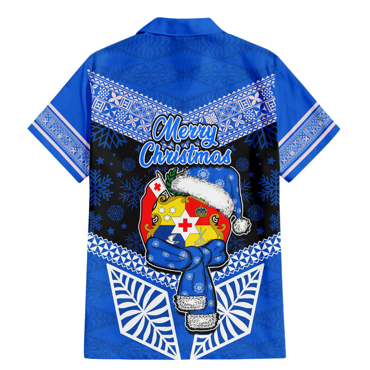 Tonga Christmas Family Matching Mermaid Dress and Hawaiian Shirt Tongan Coat of Arms Santa With Ngatu Pattern Christmas Blue Style LT03 - Polynesian Pride
