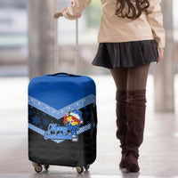 Tonga Christmas Luggage Cover Tongan Coat of Arms Santa With Ngatu Pattern Christmas Blue Style LT03 - Polynesian Pride