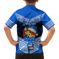 Personalised Tonga Christmas Family Matching Summer Maxi Dress and Hawaiian Shirt Tongan Coat of Arms Santa With Ngatu Pattern Christmas Blue Style LT03 - Polynesian Pride