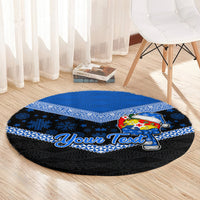 Personalised Tonga Christmas Round Carpet Tongan Coat of Arms Santa With Ngatu Pattern Christmas Blue Style LT03 - Polynesian Pride
