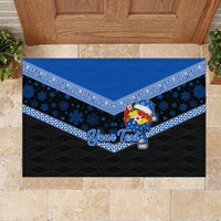 Personalised Tonga Christmas Rubber Doormat Tongan Coat of Arms Santa With Ngatu Pattern Christmas Blue Style LT03 - Polynesian Pride