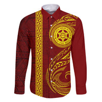 Tonga Ha'apai High School Family Matching Short Sleeve Bodycon Dress and Hawaiian Shirt Ngatu and Maori Ethnic Tribal Pattern LT03 Dad's Shirt - Long Sleeve Red - Polynesian Pride