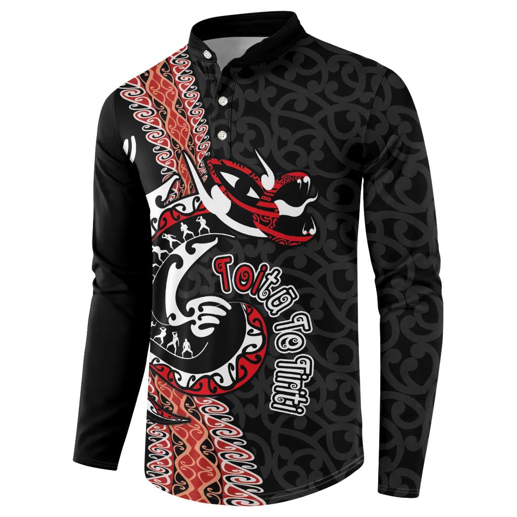 Aotearoa Toitu Te Tiriti Button Sweatshirt Maori Taniwha Haka - Honour the Treaty LT03