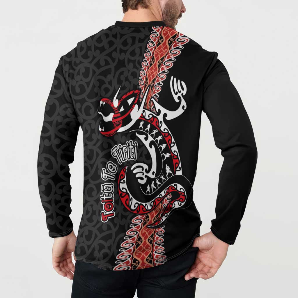 Aotearoa Toitu Te Tiriti Button Sweatshirt Maori Taniwha Haka - Honour the Treaty LT03