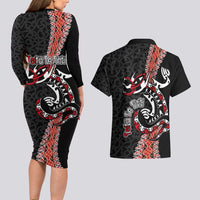 Aotearoa Toitu Te Tiriti Couples Matching Long Sleeve Bodycon Dress and Hawaiian Shirt Maori Taniwha Haka - Honour the Treaty LT03 - Polynesian Pride