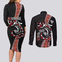 Aotearoa Toitu Te Tiriti Couples Matching Long Sleeve Bodycon Dress and Long Sleeve Button Shirt Maori Taniwha Haka - Honour the Treaty LT03 - Polynesian Pride